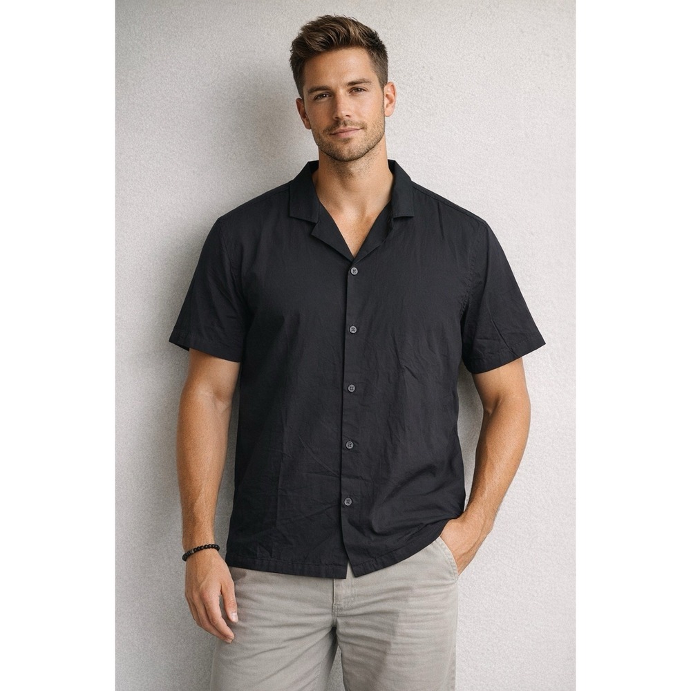 Old Navy Men's Sz L Black Sheer Tropical Lace Back Short-Sleeve Camp Shirt NWT